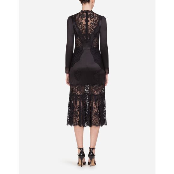 NWT Dolce & Gabbana Chantilly Lace Silk Satin Midi Dress Black IT 40 US S - Picture 3 of 13